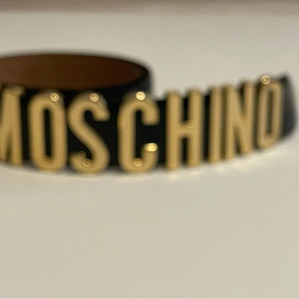 Moschino Black Belt with Gold Lettering